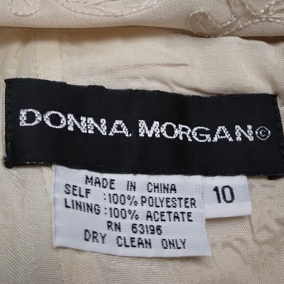 Donna Morgan | Beaded Embroidered Sheer Crepe Sheath Dress Beige  |  Size 10 - Picture 10 of 10